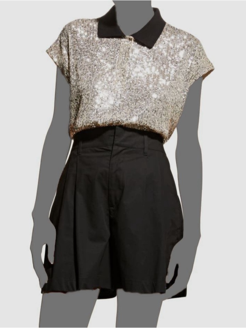 NWT In The Mood For Love Rocha Silver Sequin Polo Top M $420